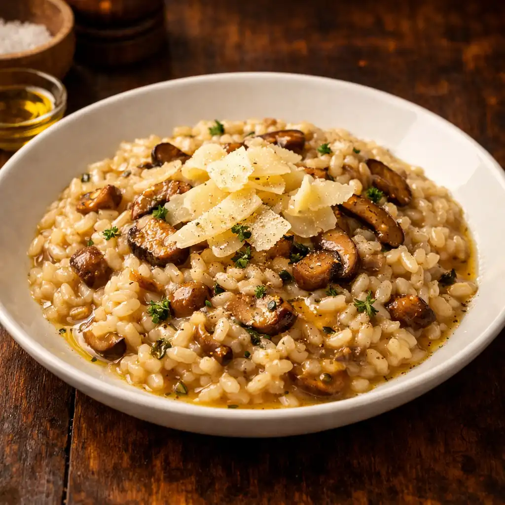 Kremowe risotto z borowikami i parmezanem, skropione oliwą truflową